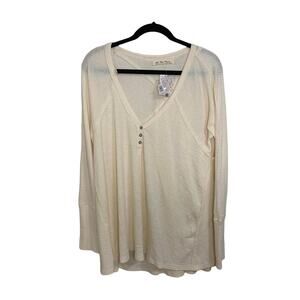 Free People We The Free Citrine Thermal Ecru Top Large #OB891958‎